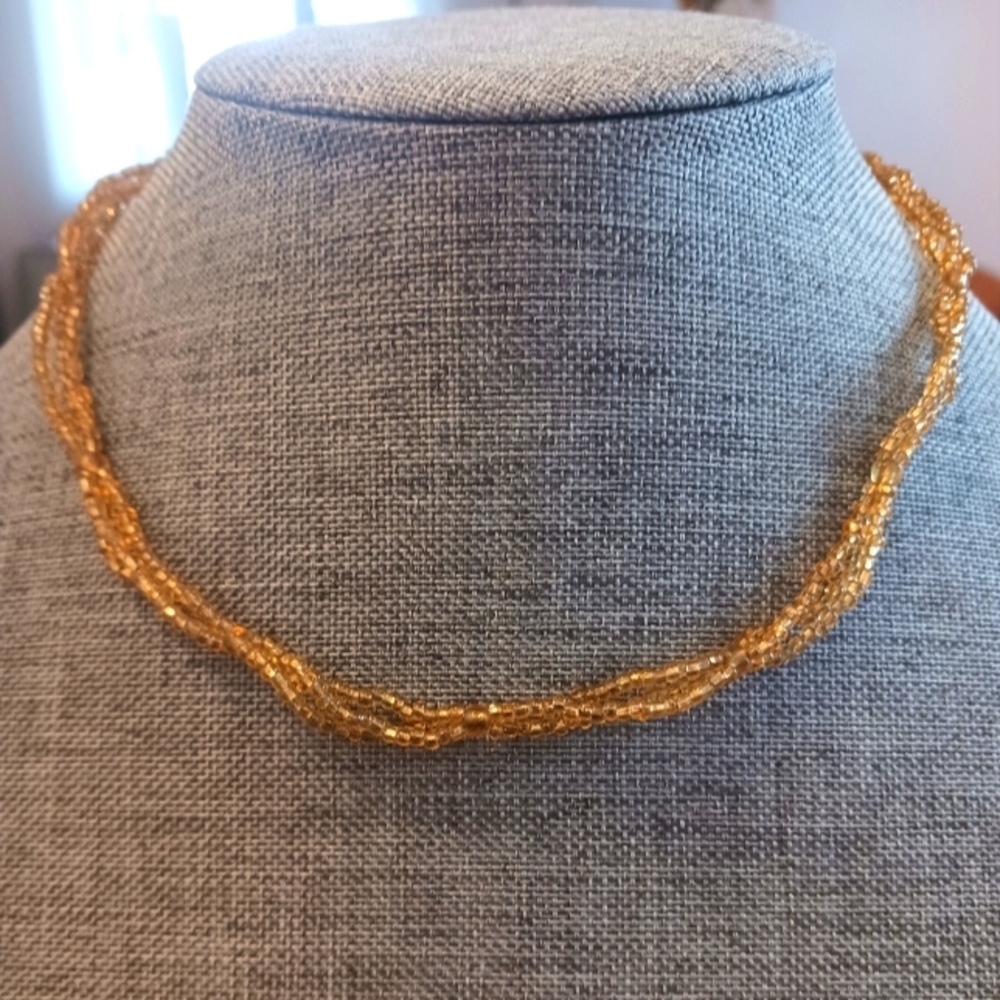 Shimmery Gold Glass Seed Bead Necklace - New Item (16")